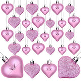 Aneco 24 Pack 2 Sizes Valentine's Heart-Shaped Baubles Heart Ornaments Hanging