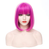 PATTNIUM Short Purple Bob Wig with Bangs for Women Rose Net Synthetic Girl's Cosplay Halloween Costume Party Wig (Pink Purple)