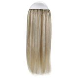 Runature Fish Line Halo Hair Extension 10 Inch 8P60 Light Brown with Platinum Blonde Hidden Invisible Crown 50g Human Short Hair Extension