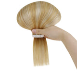 Hetto Blonde Tape in Hair Extensions for White Women 20 Inch Tape in Real Human Hair Extensions #14 Blonde Highlights with #613 Seamless Tape in Extensions Thick 50G/20Pcs