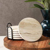 LIFVER Drink Coasters with Holder, Absorbent Coaster Sets of 6, Marble Style Ceramic