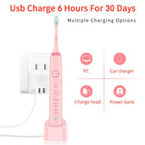 Sonic Electric Toothbrush With Travel Case, 6 Hours Charge Minimum 30 Days, Use 5 Optional Modes, Adapt To Any USB Interface For Wireless Charging, Unique Cherry Blossoms Pink