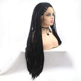 24 Inch Long Lace Front Micro Million African Braided Heat Resistant Synthetic Wigs for Women with One Ornament and One Wig Cap (Black-M)