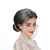 Old Lady Wigs - Aunt Gertie Grandmother Wig w/Walking Cane,Madea Granny Glasses