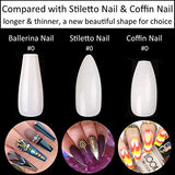 Long Coffin Fake Nails - Full Cover Natural Ballerina False Nail BTArtbox 500 Pcs Acrylic