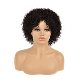 Yingrun Short Kinky Curly Human Hair Wigs, 100% Brazilian Remy Hair Full Head Curly Wave Bob Wigs, None Lace Front Glueless Wigs for Black Women (8 Inch, 1 B)