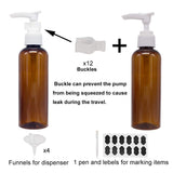 12 Pack 3.38OZ(100ML) Empty Plastic Pump Lotion Bottles With 1 Pen, Labels & 4 Funnels, Refillable Travel Lotion Pump Bottles For Body Wash, Shampoo, Massage Lotion, Gel by ZMYBCPACK (Amber)