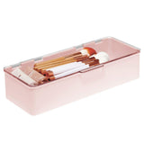 mDesign Makeup Storage Stackable Organizer Box for Bathroom Vanity, Countertops, Drawers - Holds Blenders, Eyeshadow Palettes, Lipstick, Lip Gloss, Makeup Brushes - Hinged Lid, Light Pink/Clear