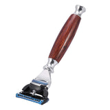Men's Wood Shaving Set, Wet Grooming Shaving Set with Rosewood 5 Layer Razor, Wood Brush and Stainless Steel Stand, Perfect Gift for Boyfrien and Father