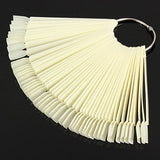 Beauticom 500 Natural Acrylic False Tip Sticks with Metal Ring Holders Fan-Shaped Nail Art Display Chart Practice Tips Tool - 500 Tips
