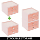mDesign Plastic Makeup Organizer Storage Station Cube with 2 Drawers for Bathroom Vanity, Cabinet, Countertops - Holds Lip Gloss, Eyeshadow Palettes, Brushes, Blush, Mascara - Light Pink/Clear