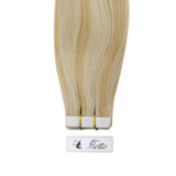 Hetto Tape in Hair Skin Weft Tape in Real Human Hair Extensions Color #27 Strawberry Blonde and #613 Blonde Seamless Virgin Hair for Fashion Women 20 Pieces 50Grams 22 Inch