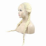 Double Braids Pastel Blonde Synthetic Lace Front Wigs With Baby Hair Middle Part 613# Natural Look High Temperature Handmade Braided Hair for Women 24 inches