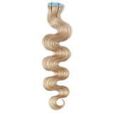22 Inch Tape in Human Hair Extensions Wavy Thin Long Hair 50g 20pcs/pack Seamless Skin Weft Glue in Body Wave Human Hairpieces with Invisible Double Sided Tape #613 Bleach Blonde