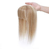 100% Real Human Hair Topper with Bangs Mono Base Crown Topper Hair Piece Clip in on Hair Toppers for Women with Hair Loss Thinning Grey Hair 10 Inch 12P613# Golden Brown&Bleach Blonde