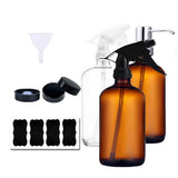 Glass Spray Bottles Essential Oils 2 Brown 1 Clear 16 oz Bottles with 4 Labels 3 Bottles Caps 3 Pump Dispensers 1 Funnel for Bathroom Kitchen Beauty