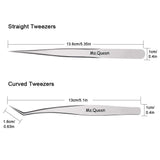 Eyelash Extension Tweezers - Professional 2 Pcs Straight and Curved Pointed Tweezers - Precision Crafted Tweezers for 3D-6D Volume False Eyelashes Extensions with Aluminum Storage Case- Ms.Queen