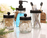 Mason Jar Bathroom Accessories Set 4 Pcs - Mason Jar Soap Dispenser & 2 Apothecary