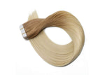 Remy Human Hair Tape in Extensions Ombre Straight Golden Brown Fading to Platinum Blonde Double Sided Hair Extensions Glue in Extensions Seamless Skin Wefts 22 Inch