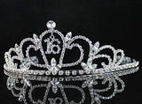Sweet Sixteen 16 16th Years Old Birthday Party Floral Rhinestone Crystal Princess Tiara Crown With Hair Combs Cake Topper Head Jewelry Silver T1722