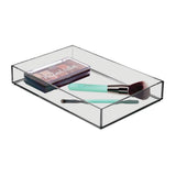 mDesign Wide Makeup Organizer for Bathroom Drawers, Vanity, Countertop - Storage Bins for Makeup Brushes, Eyeshadow Palettes, Lipstick, Lip Gloss, Blush, Concealers - 2 Pack, 12" x 8" - Smoke Gray