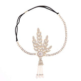 1920's Flapper Headband Great Gatsby Leaf Medallion Pearl Headpiece Bridal Tiara Hair Accessories
