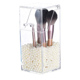 Makeup Brush Holder With Lid Cosmetic Brush Organizer Makeup Brush Display Case Dustproof Cosmetics Brush Storage Container with Free Pearls