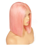 Short Straight Human Hair Bob Wigs T Part Short Straight Blunt Cut Peach Pink 180% Density 13x4x1 Lace Frontal Glueless Straight Wig for Black Women Pre Plucked 10 Inch