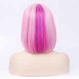 PATTNIUM Short Purple Bob Wig with Bangs for Women Rose Net Synthetic Girl's Cosplay Halloween Costume Party Wig (Pink Purple)