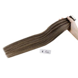 Hetto Tape in Hair Extensions 22Inch Darkest Brown #2 Highlighted #8 Light Brown 100% Real Human Hair Tape in Seamless Tape in Extensions Natural Hair 50Gram Per Package