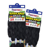 3X AFRICANA BRAID 84" (1 Jet Black) - FreeTress Synthetic Hair 100% Kanekalon 480g.