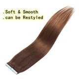 18 Inch Tape in Hair Extensions Remy Human Hair 50G 20Pcs/Pack Medium Brown Straight invisible seamless Skin Weft Reusable Tape Hair Extensions for Girls(18inch,#4)