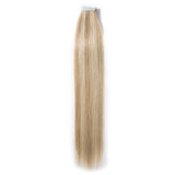 Tape in Hair Extensions Human Hair 40 Pieces Highlight Balayage Double Side Tape Seamless Skin Weft Natural Hair Extensions 40pcs Long Straight(14 inch 80g,#18/613 Light Ash Brown mix Bleach Blonde)