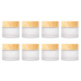 ConStore 8pcs Frosted Glass Cream Jar Bottle with Wood Grain Lid Refillable Mini Lotion Jars Empty Cosmetic Containers for Makeup Lip Balms Eyeshadow (10g)