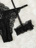 WDIRARA Women's Sexy Floral Lace Scalloped Trim Panty Lingerie Set