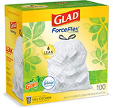 Glad ForceFlex Tall Kitchen Drawstring Trash Bags, 13 Gal, 100 Ct (Package May Vary)