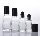 3Pcs 100ML Clear Glass Empty Refillable Roll-On Bottles with Stainless Steel Roller Ball and Black Cap Essential Oil Perfume Eye Essence Fluid Cosmetic Containers Dispense Sample Vials for Beauty