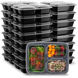 Ez Prepa [25 Pack] 32oz 3 Compartment Meal Prep Containers with Lids -Food Storage Containers BPA Free Plastic, Bento Box, Lunch Containers