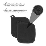Ritz Royale Collection 100% Cotton Terry Cloth Pot Holder Set, Kitchen Hot Pad, 2-Pack, Black