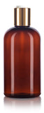 Amber 8 oz Boston Round PET Plastic Bottles (BPA Free) with Gold Disc Cap Dispenser (6 Pack)