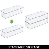 mDesign Makeup Stackable Storage Organizer Box with Attached Lid for Bathroom Vanity, Countertops, Drawers - Holds Blenders, Eyeshadow Palettes, Lipstick, Gloss, Makeup Brushes - 3" high - Clear