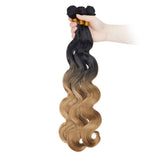 SEGO Synthetic Hair Bundles Sew in Hair Extensions Body Wave Wavy Soft as Human Hair Weave Hair Weft Extensions for Women #1BT27 Natural Black & Dark Blonde 3 Bundle 20 Inch 210g