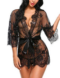 Avidlove Black lace Robe Women Women's Lace Kimono Robe Babydoll Lingerie Mesh