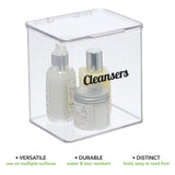 mDesign Plastic Stackable Plastic Bathroom Vanity Countertop Storage Cosmetic Organizer Box with Hinged Lid for Makeup, Beauty, Hair, Nail Supplies - Pack of 4, Includes 32 Labels - Clear