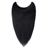 16 Inch Human Hair Hidden Crown Wire Hair Extensions Secret Fish Line in Hairpieces Long Straight No Clips No Glue Invisible Extensions 60g #1 Jet Black