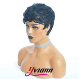 Yviann Short Wavy Synthetic Hair Wigs Pixie Cut Wigs for Black Women Short Black Cute Curly Pixie Wigs 1B Color