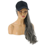 BERON Womens Baseball Cap with Long Curly Wavy Hair Synthetic Party Halloween Hat Wigs (Milk Grey 2)