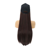 BERON Womens Baseball Cap with Long Straight Hair Synthetic Party Halloween Hat Wigs (Dark Brown)