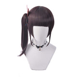 Women' Short Straight Dark Brown Cosplay Wig with Ponytail Butterfly Headwear (Tsuyuri Kanawo)