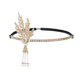 1920's Flapper Headband Great Gatsby Leaf Medallion Pearl Headpiece Bridal Tiara Hair Accessories